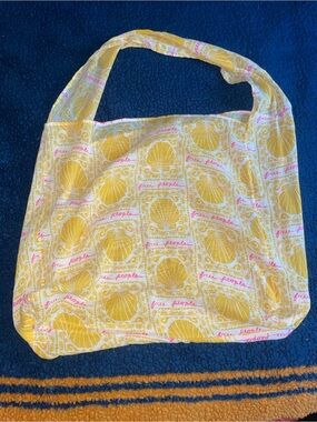 Free People Yellow Shell-Print Shoulder Tote with Pink Accents